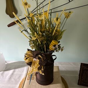 Rustic Yellow Floral Arrangement in Metal Vase